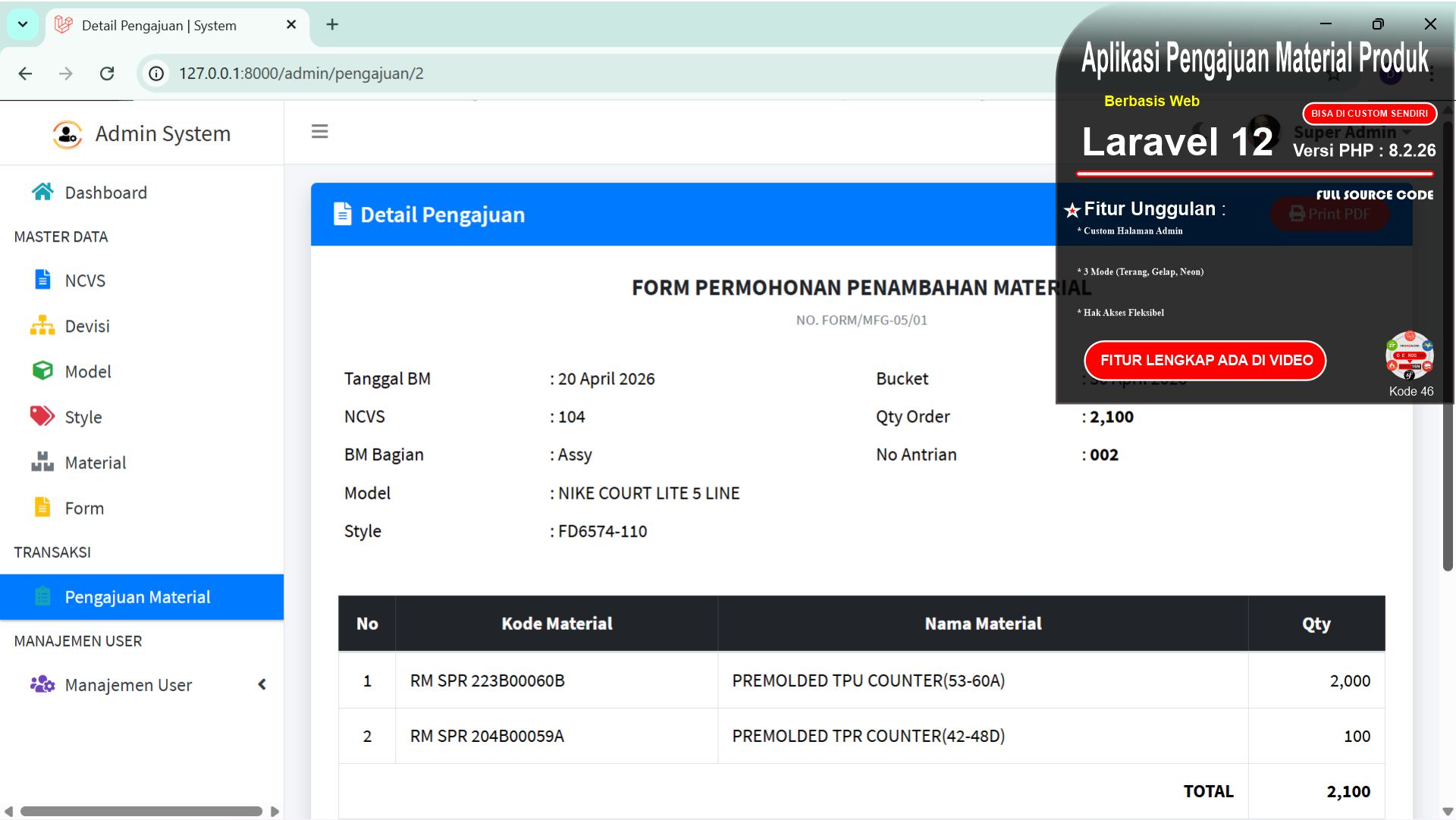 Aplikasi Pengajuan Material Produk